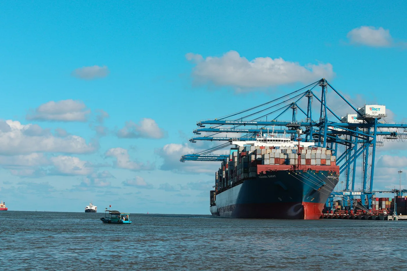 Container ship carrying food cargo at sea