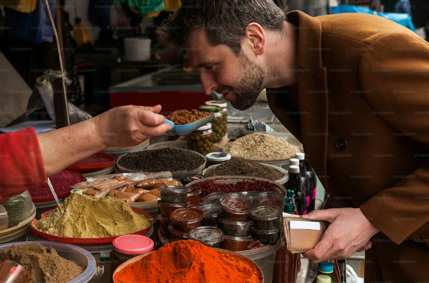 Colourful spices at a market stall